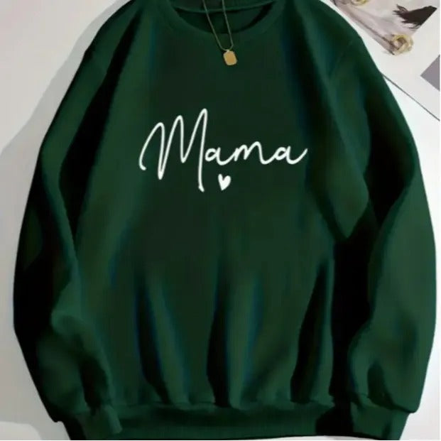 Mama Letter Print Casual Long Sleeve Crew Neck Fall & Winter T-Shirts, Hoodie, Sweatshirt