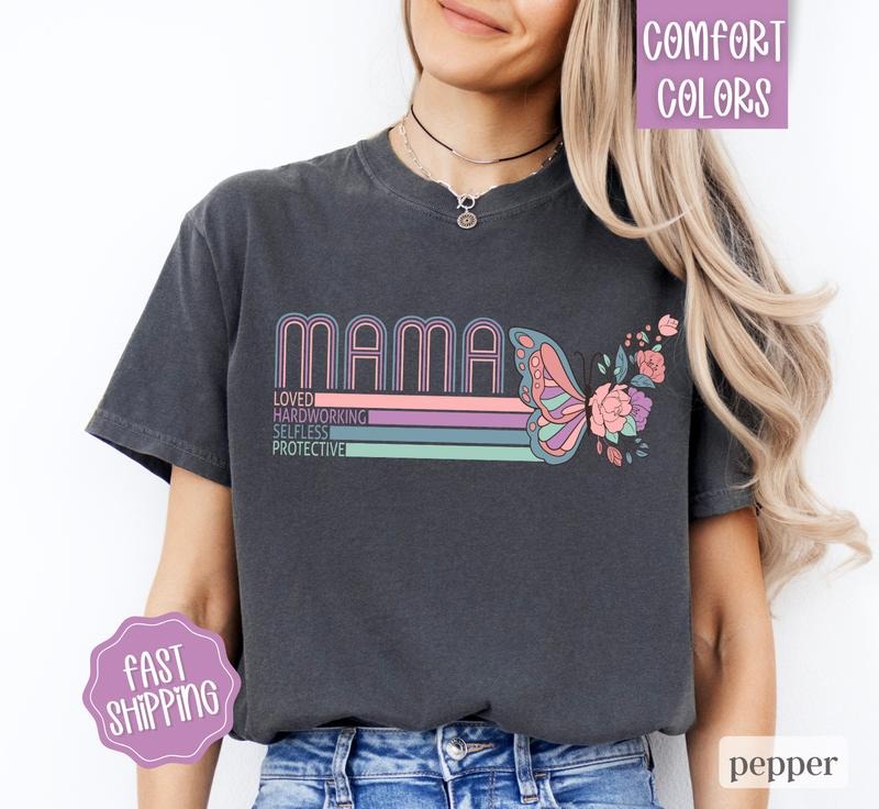 Mama Shirt Comfort Colors, Mother's Day Gift for Mom, Mama Varsity Floral Letters Shirt, Cute Mom Shirt, Oversized Mama...