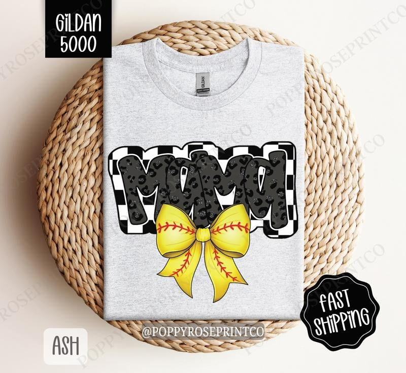 Mama Softball Bow Gildan T-shirt, Softball Mom Shirt, Softball Mama Tee Hoodie, Sweatshirt | HypeCrazeTee.com