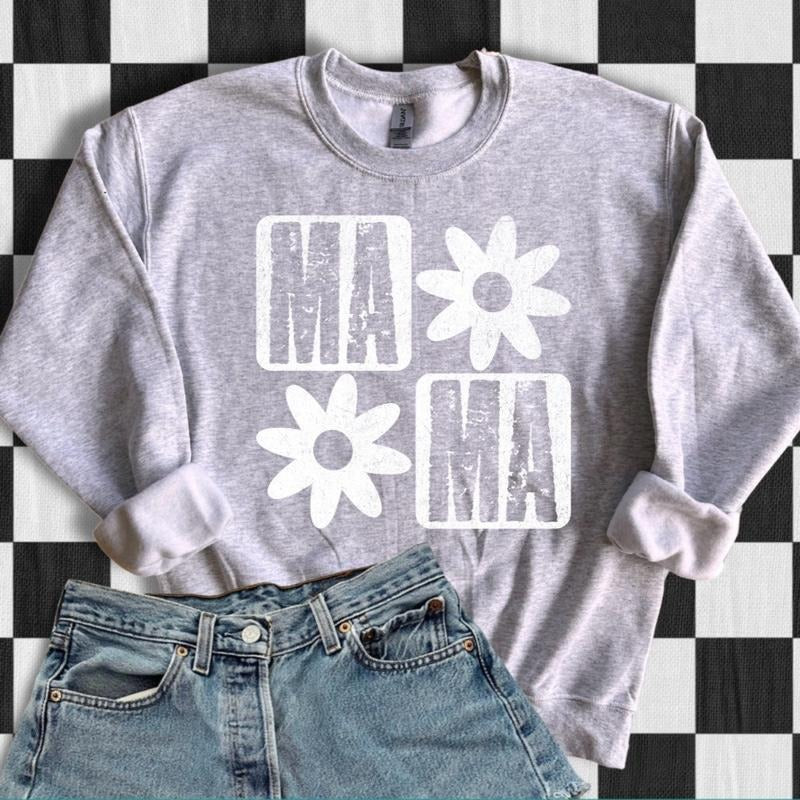 Mama Square Flowers Graphic T-Shirt