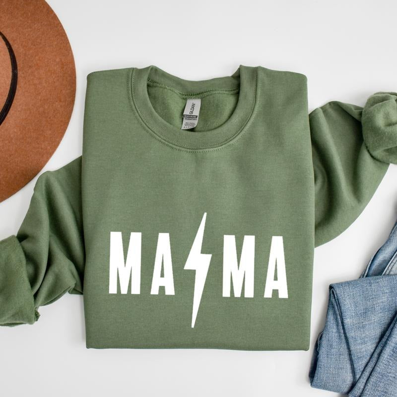 Mama Sweatshirt Lightning bolt Mama Hoodie Mom Gift Sweater Oversized Mama Sweatshirt Bolt Mama Sweater Mama Oversized...