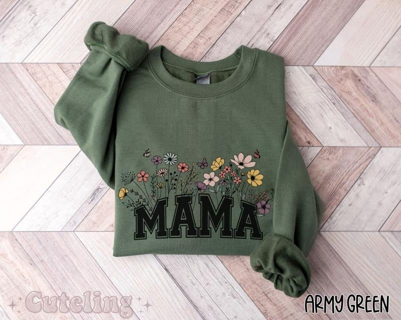 Mama Sweatshirt Mama Crewneck Wildflowers Mama Mothers Day Gift For New Mom Gift Baby Shower Gift Pregnancy Gift Mom Est...