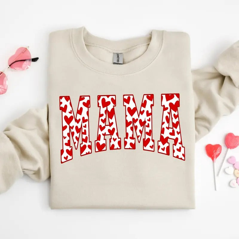 Mama Sweatshirt, Red Hearts In Mama Sweater, Cute Mama Tshirt, Mother Gift, Mother Day Gift Hoodie | HypeCrazeTee.com