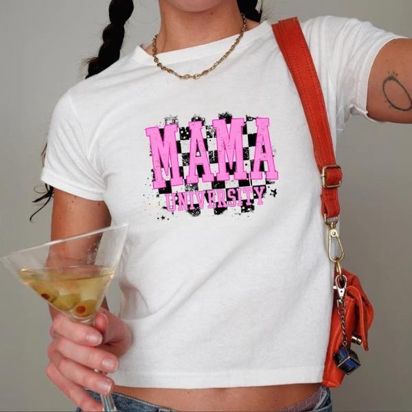 Mama University Babytee Retro Grunge Shirt Checkered Mama Shirt New Mom Mum T-Shirts, Hoodie, Sweatshirt