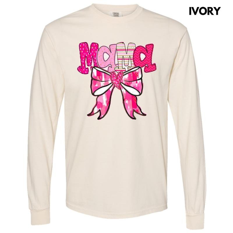 Mama Valentine Coquette Long Sleeve Comfort Colors T-Shirt Hoodie, Sweatshirt | HypeCrazeTee.com