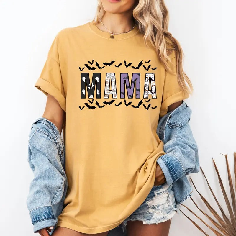 Mama design with bats Halloween Custom colors tee shirt Casual Comfort Cotton Hoodie, Sweatshirt | HypeCrazeTee.com
