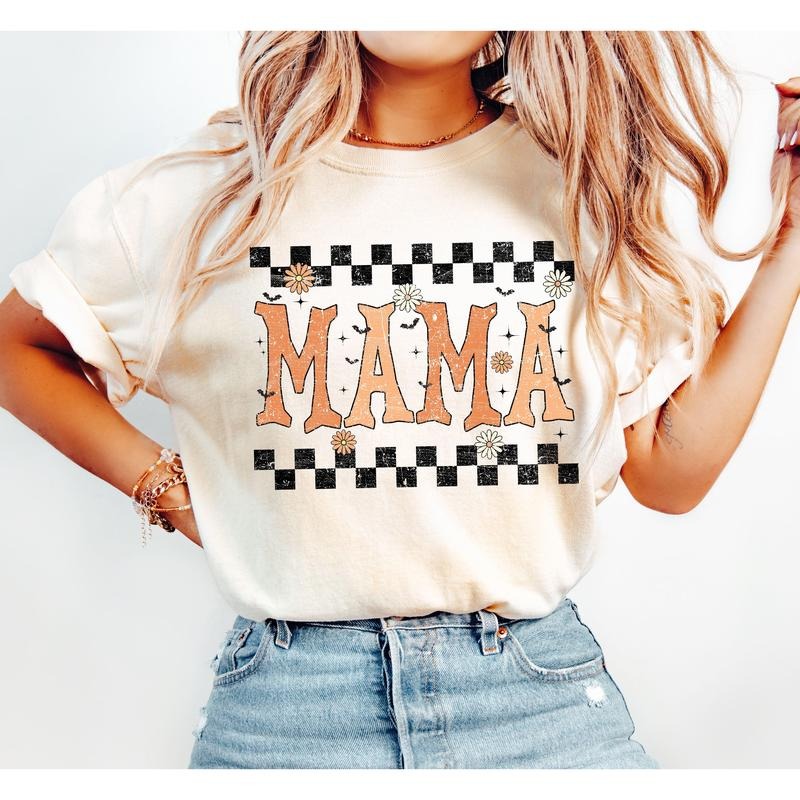 Mama, Checkered, Funny, Retro, Aesthetic, Vintage, Comfort Colors Tshirt, Women's Crew Neck, Crewneck Hoodie, Sweatshirt