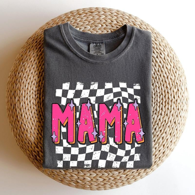 Mama, Checkered, Vibrant, Retro, Vintage Tshirt, Women's Comfort Colors Tee Hoodie, Sweatshirt | HypeCrazeTee.com