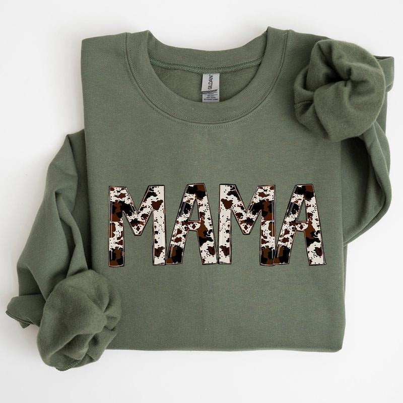 Mama, Cow Print, Mom, Mother's Day Gift Sweatshirt T-Shirts, Hoodie | HypeCrazeTee.com