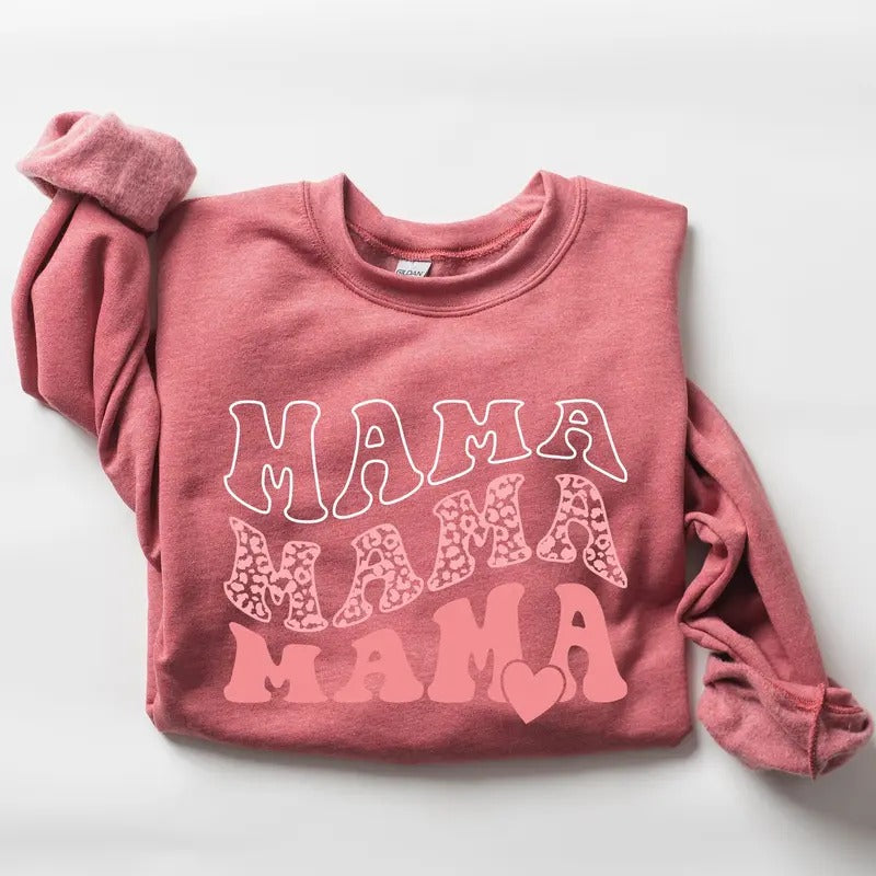 Mama, Leopard, Heart, Mom, Mother's Day Gift Sweatshirt T-Shirts, Hoodie | HypeCrazeTee.com
