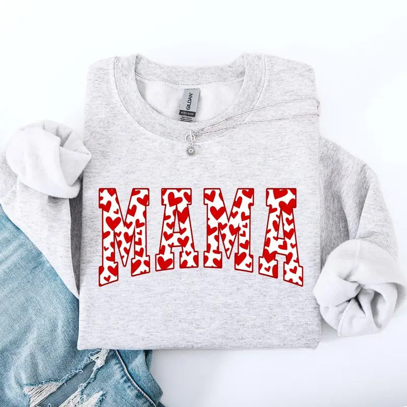 Mama Varsity Hearts Love Crew Neck Love Heart Cupid T-Shirts, Hoodie, Sweatshirt