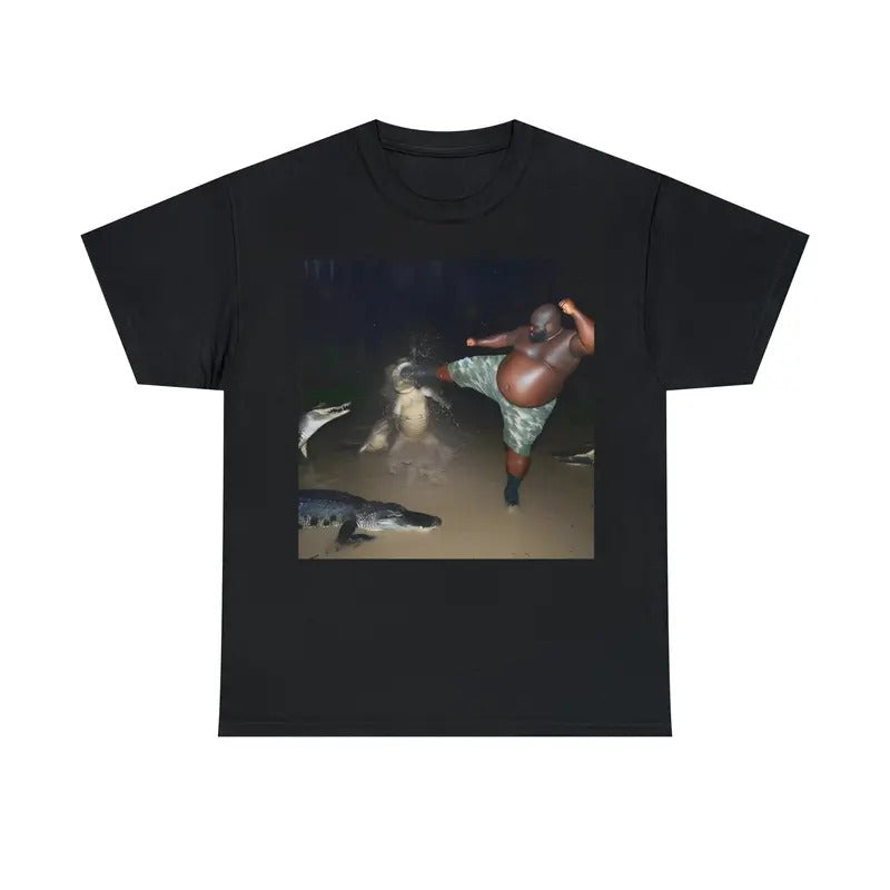 Man Kick Alligator In Swamp Shirt Tee, Gator, Crocodile, funny, viral, meme Hoodie, Sweatshirt | HypeCrazeTee.com