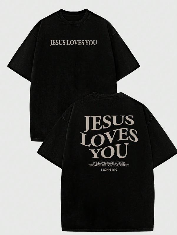 Manfinity Dauomo Jesus Loves You T-Shirt, Jesus T-Shirt, Christian Shirt, Aesthetic Apparel, Biblical Quote Shirt, Jesus...