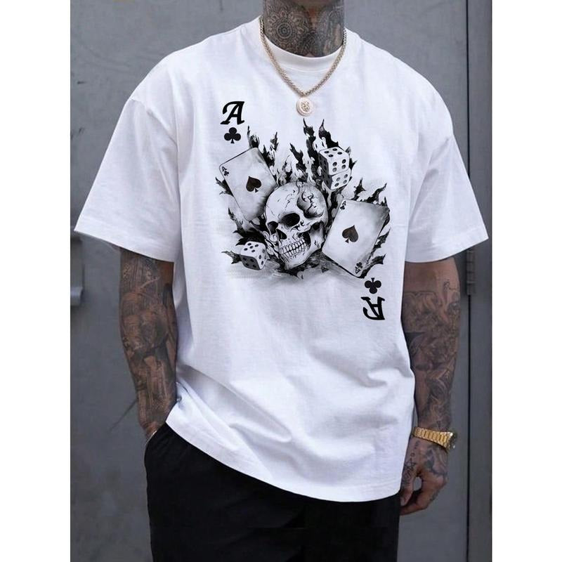 Manfinity RebelGame Men'S Skulls & Poker Cards Printed Short Sleeve T-Shirt Made in USA Hoodie, Sweatshirt | HypeCrazeTee.com