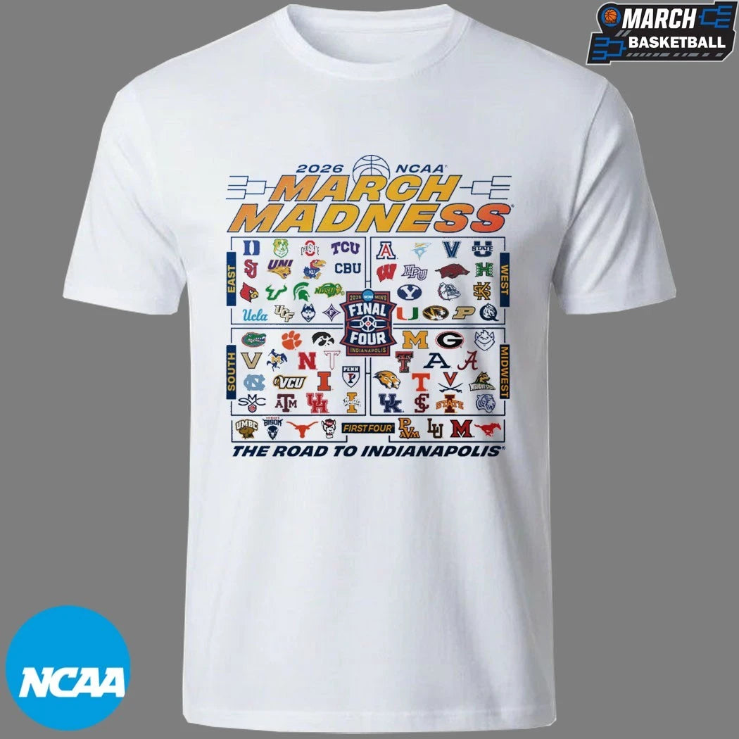 March Madness NCAA Final Four Men’s The Road To Indianapolis 2026 T-shirts