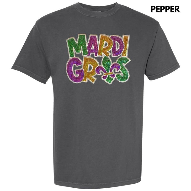 Mardi Fleur De Lis Sequin Patch Comfort Colors T-Shirt Hoodie, Sweatshirt | HypeCrazeTee.com