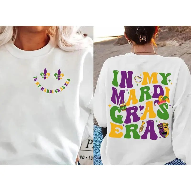 Mardi Gras Era Sweatshirt: Celebrate the Carnival with Style - Purple Green Gold Mardi Gras Shirt Hoodie | HypeCrazeTee.com
