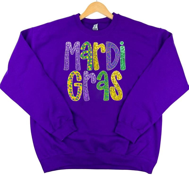 Mardi Gras Faux (Fake) Glitter Sweatshirt -- PURPLE T-Shirts, Hoodie | HypeCrazeTee.com
