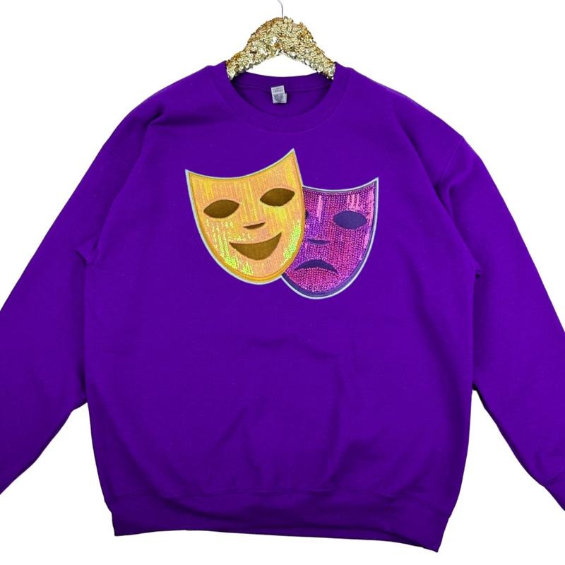 Mardi Gras Sequin Patch Gildan Sweatshirt -- PURPLE T-Shirts, Hoodie | HypeCrazeTee.com