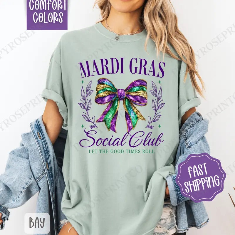Mardi Gras Social Club Comfort Colors, Fat Tuesday Women's Tee, Holiday Women's Tshirt Hoodie, Sweatshirt | HypeCrazeTee.com