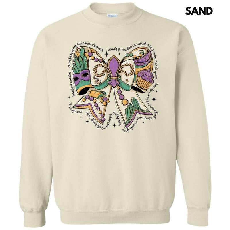 Mardi Gras Theme Bow Sweatshirt T-Shirts, Hoodie | HypeCrazeTee.com
