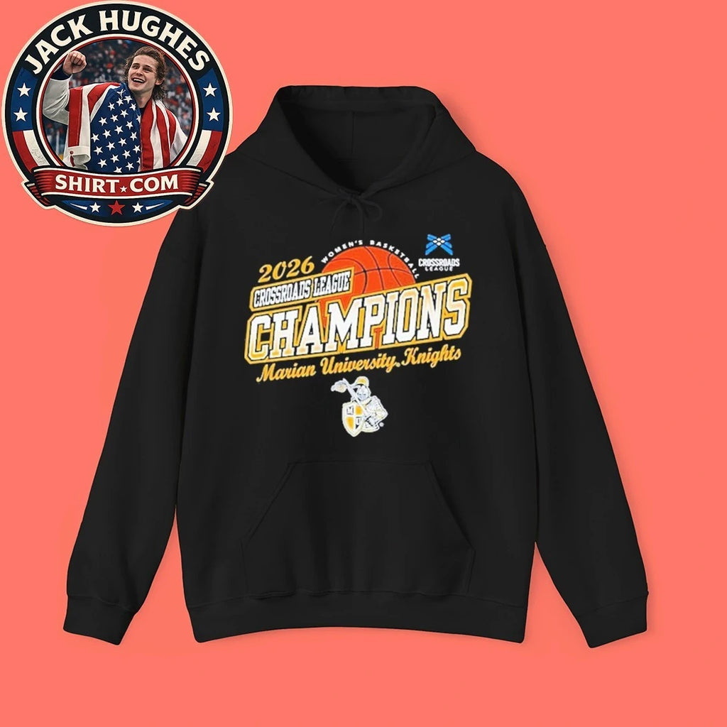 Marian University Knights Champions Women’s Basketball 2026 Crossroads League Tournament Logo Graphic T-Shirt