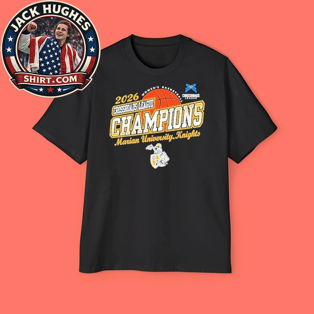 Marian University Knights Champions Women’s Basketball 2026 Crossroads League Tournament Logo Graphic T-Shirt