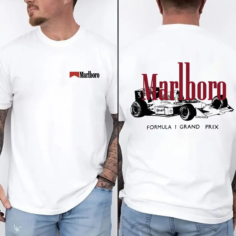 Marlboro Formula 1 Grand Prix Shirt Retro Casual R2, Sarcastic Graphic Tee, Unisex Classic Cotton Tee with a Two-Sided...