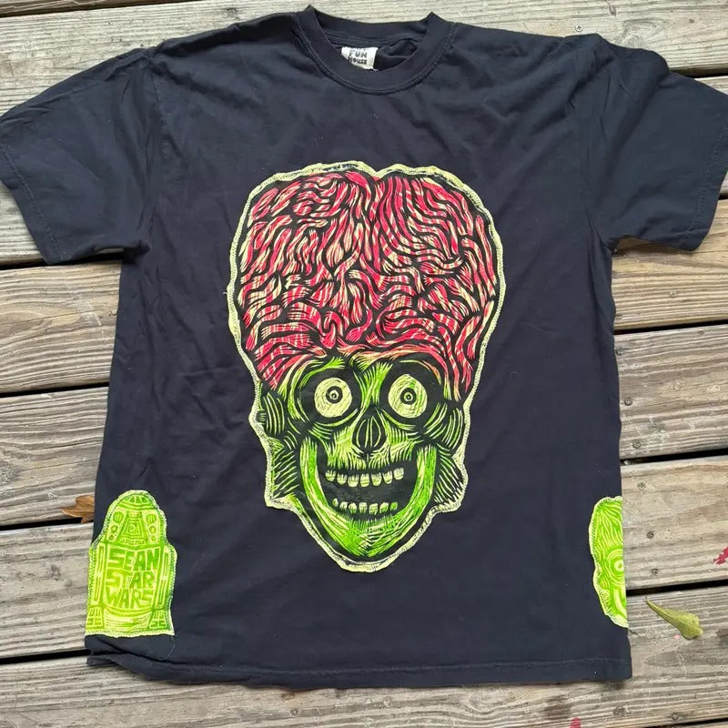Martian Skull  Hand printed Limited Edition T Shirt Cotton Menswear graphic tees Hoodie, Sweatshirt | HypeCrazeTee.com