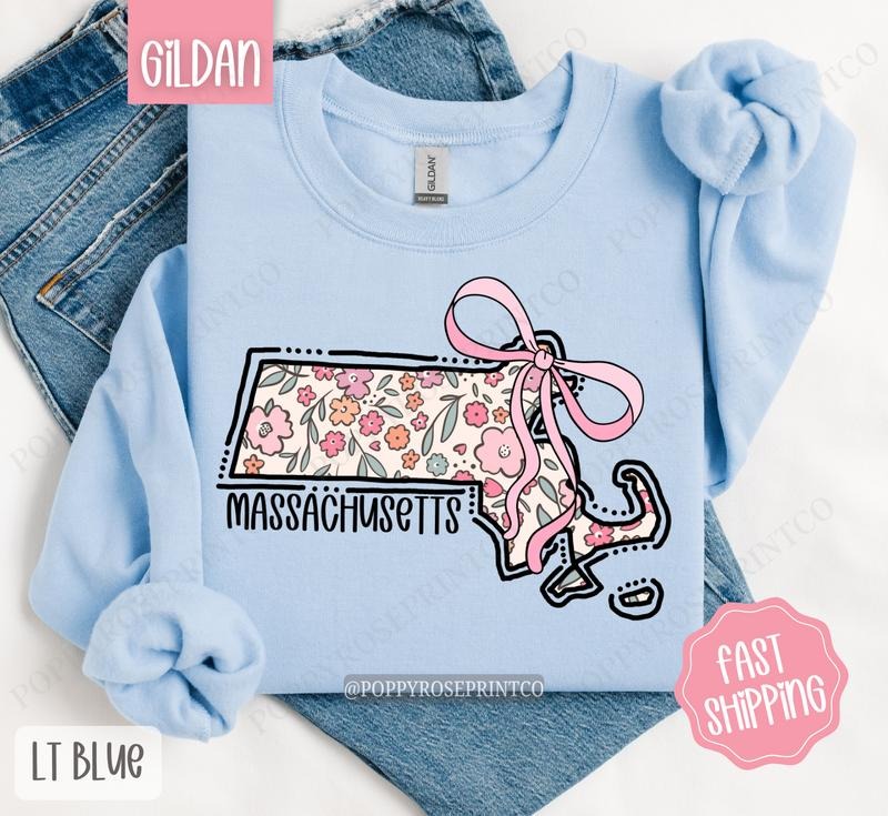 Massachusetts Floral Sweatshirt, Cute Massachusetts Sweatshirt, Massachusetts State Sweatshirt T-Shirts, Hoodie