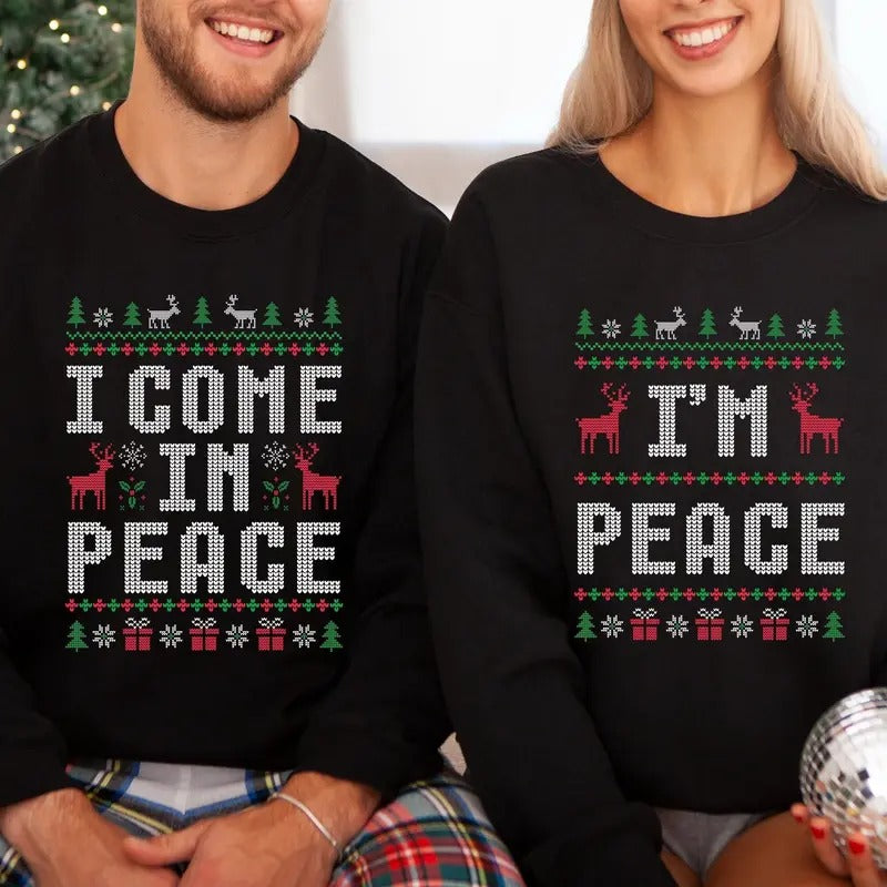 Matching Couples Sets Ugly Christmas Sweatshirts, Funny Couple Ugly Christmas Sweatshirts, I Come in Peace Sweatshirts...