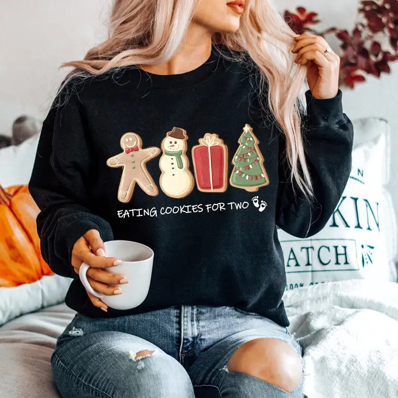 Maternity Xmas Sweatshirt, Pregnant Holiday Shirt, Gingerbread Cookie Reveal Tee, Unisex Size