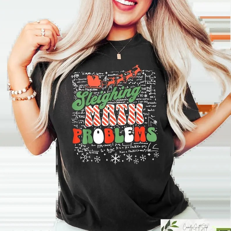 Math Teacher Christmas Shirt, dark romance shirts, throne of glass book merch, Sleighing Math Problems Tee,acotar Hoodie,...