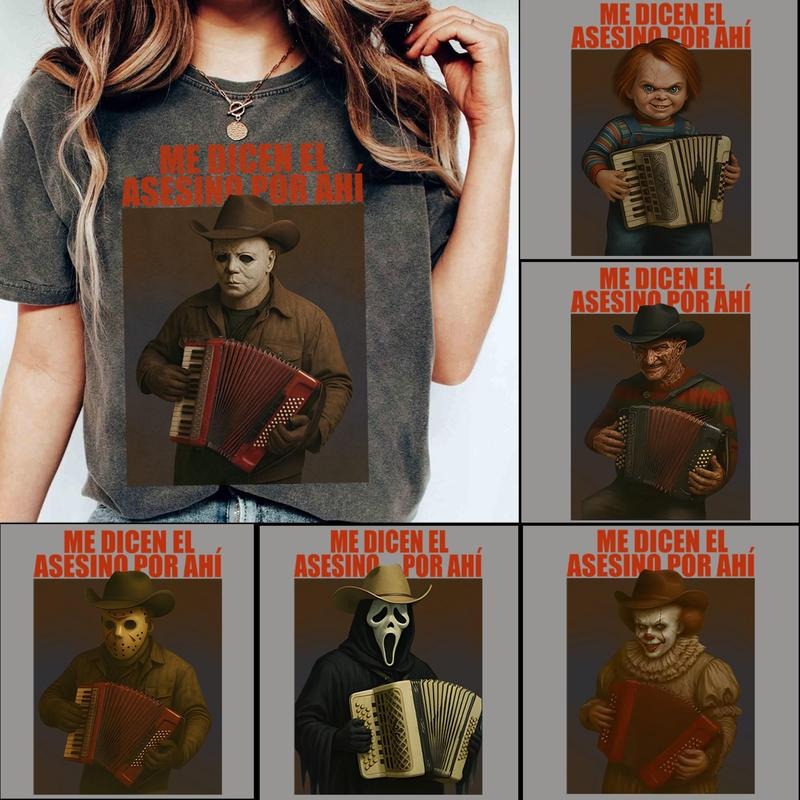 Me dicen el asesino por ahi Horror Characters Shirt, M*chael Myers Cowboy T-Shirt, Scary Movies Shirt, Halloween Gift...