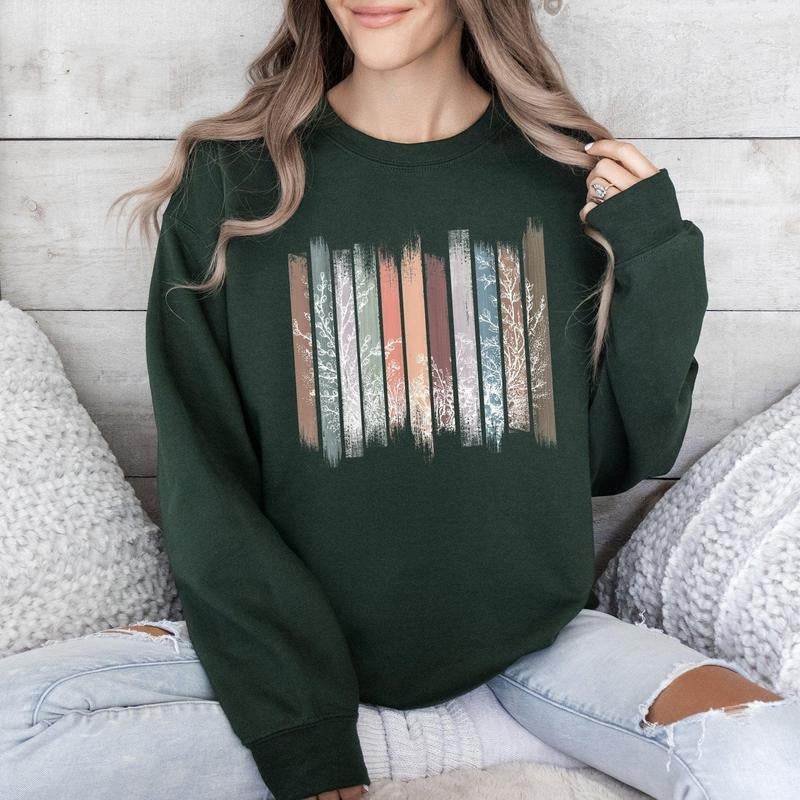 Meadow Vines, Flowers, Nature, Botanical Stripes Sweatshirt T-Shirts, Hoodie | HypeCrazeTee.com