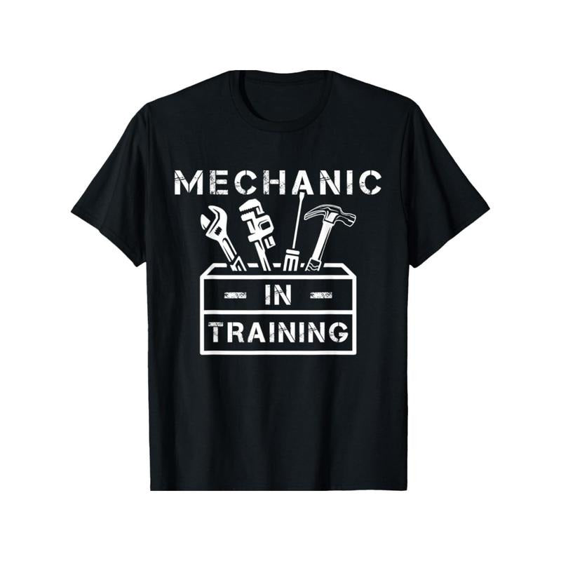 Mechanic in Training" Humorous Black T-Shirt - Cotton, Fit, All-Season Tee with Toolbox Graphic for Automotive Engineers,...