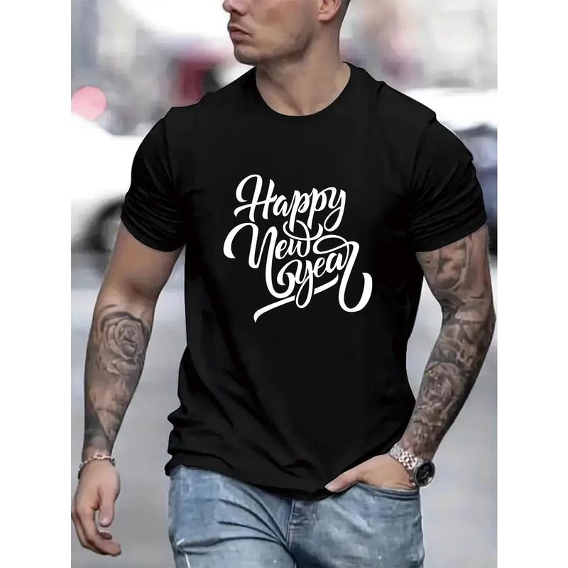 Medium Stretch Crew Neck T-Shirt - Men's Casual Short Sleeve Polyester Blend with Elastane