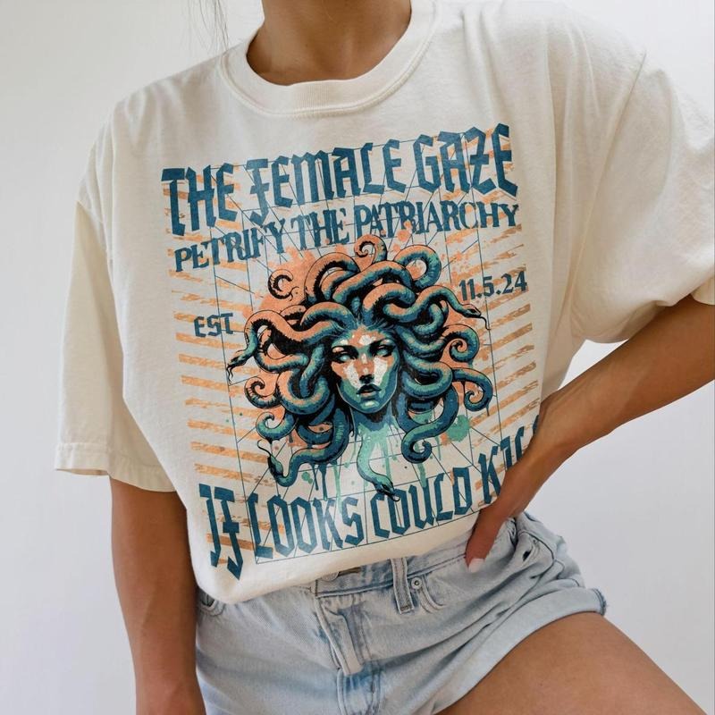 Medusa shirt petrify the patriarchy feminist cotton tee oversize greek mythology literature plus size lib women's rights...