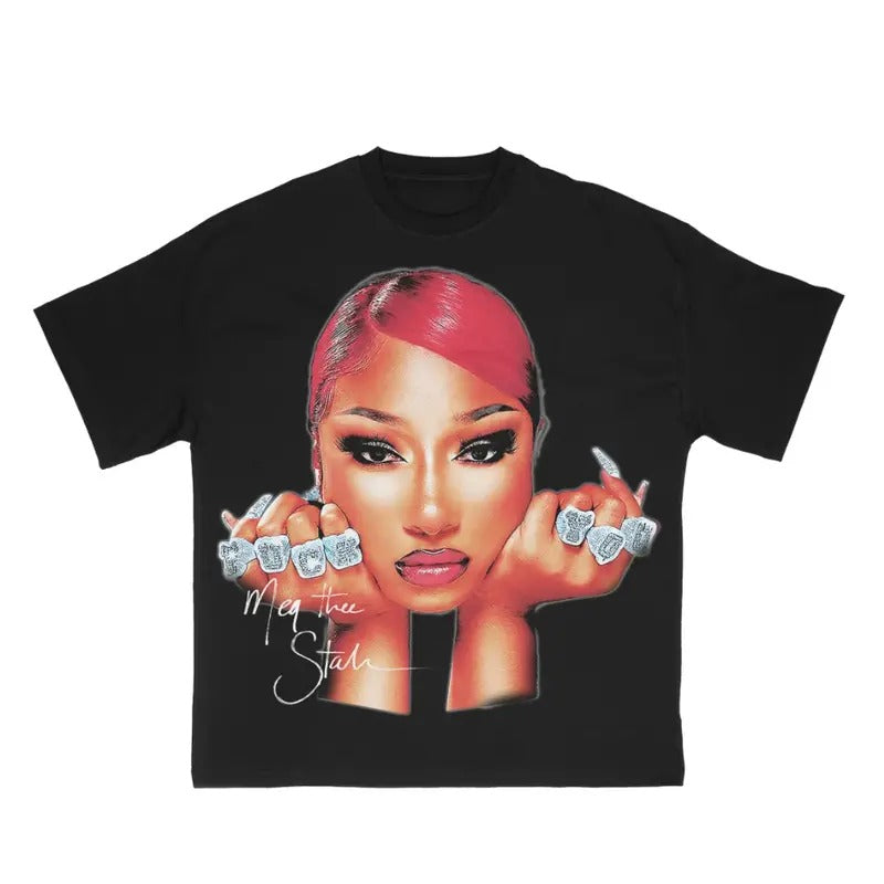 Megan Thee T-Shirt Retro Big Face Concert Music Gift Fans Rap Tee Oversized Cotton Hoodie, Sweatshirt | HypeCrazeTee.com