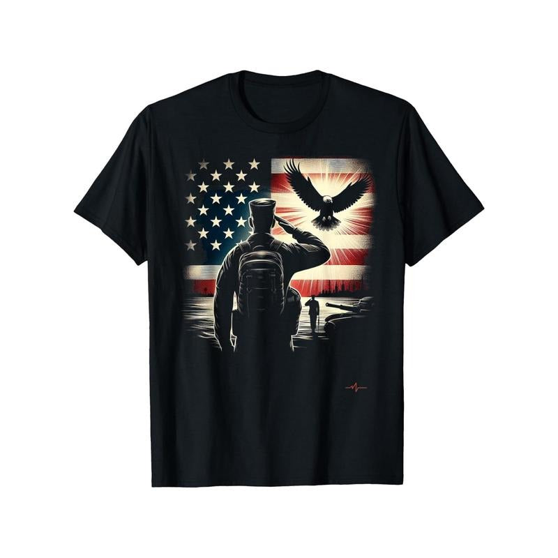 Memorial Day & Armed Forces Day Patriotic T-Shirt - We Will Never Forget Fallen Soldiers Design with American Flag,...