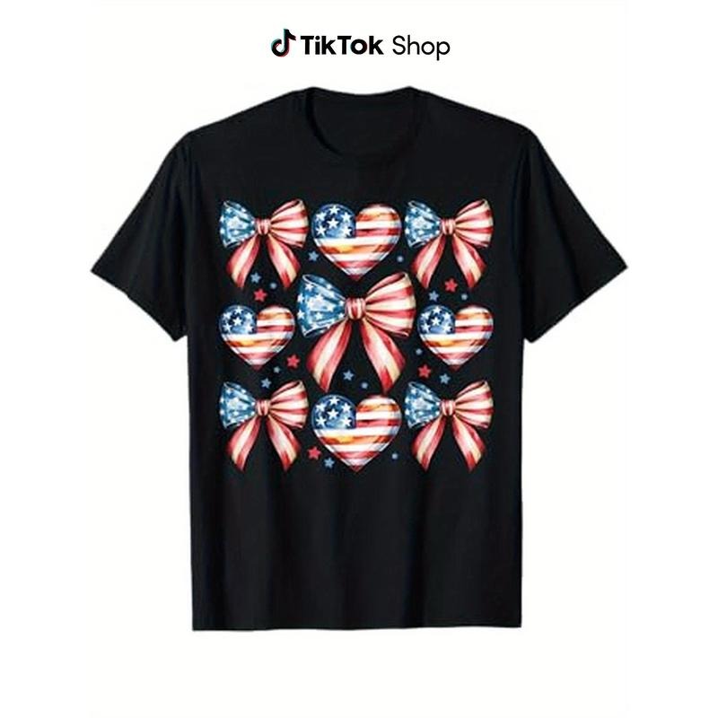 Memorial Day Cute USA Flag Bow  Women  T-Shirt Hoodie, Sweatshirt | HypeCrazeTee.com