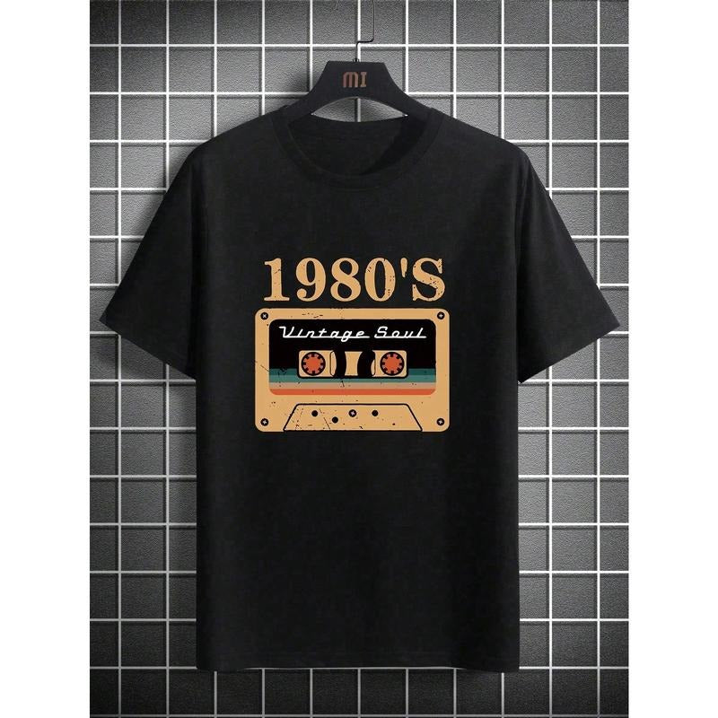 Men 2024 Year Summer Casual Letter Tape Print Round Neck Short Sleeve T-Shirt Made in USA Hoodie, Sweatshirt