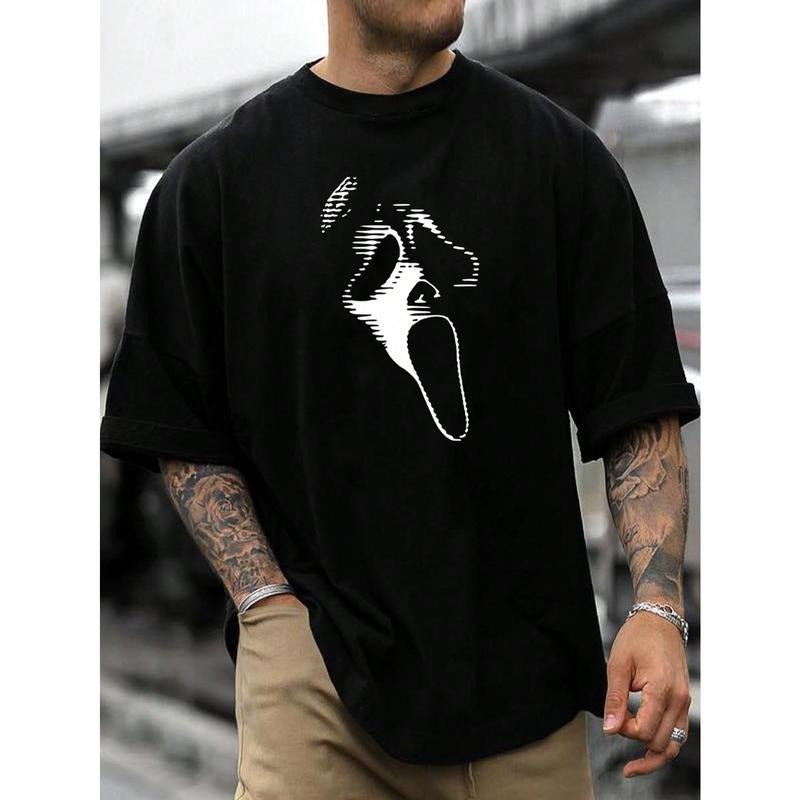 Men Loose-Fitting Ghost Face Graphic Short Sleeve T-Shirt, For Going Out, For Friends Hoodie, Sweatshirt | HypeCrazeTee.com