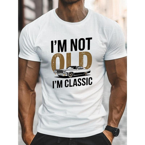 Men'S "I'm Not Old, I Am Classic" Pattern T-shirt-Soft Cotton, Casual Crew Neck, Short Sleeve, Vintage Car Print-Durable...