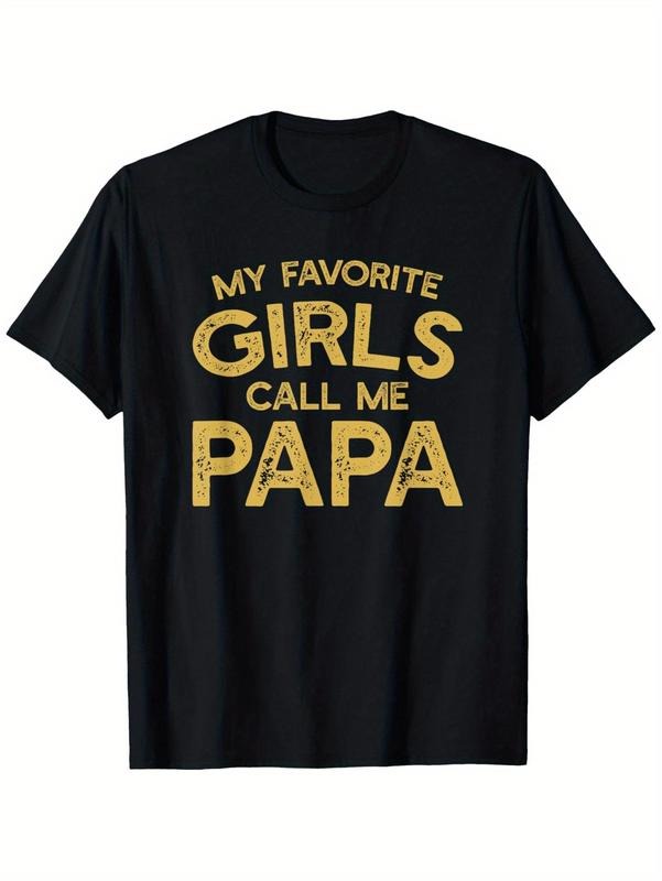 Men'S "My Favorite Girls Call Me Papa" Graphic T-Shirt - Black, Short Sleeve, Round Neck, Eye-Catching Yellow Distressed...
