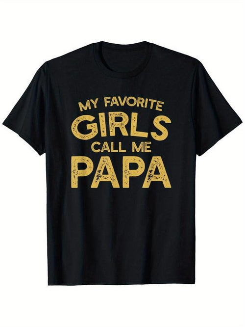 Men'S "My Favorite Girls Call Me Papa" Graphic T-Shirt - Black, Short Sleeve, Round Neck, Eye-Catching Yellow Distressed...