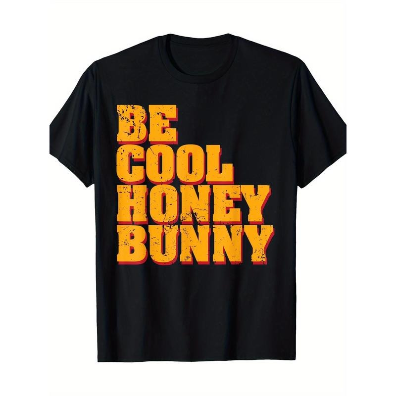 Men'S Basic Cotton T-Shirt - Crew Neck, Short Sleeve, Regular Fit, Geometric "Be Cool Honey Bunny" Print, Casual Weekend...