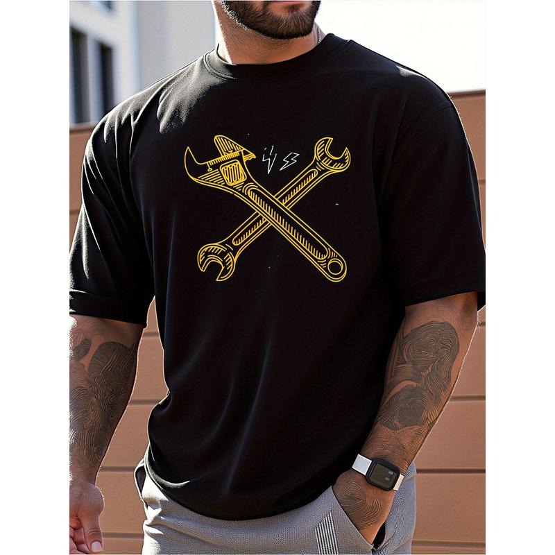 Men'S Black Graphic T-Shirt, Mechanic Tools Design, Casual Wear,  Comfortable Cotton Fabric, Summer Season, Everyday Use,...