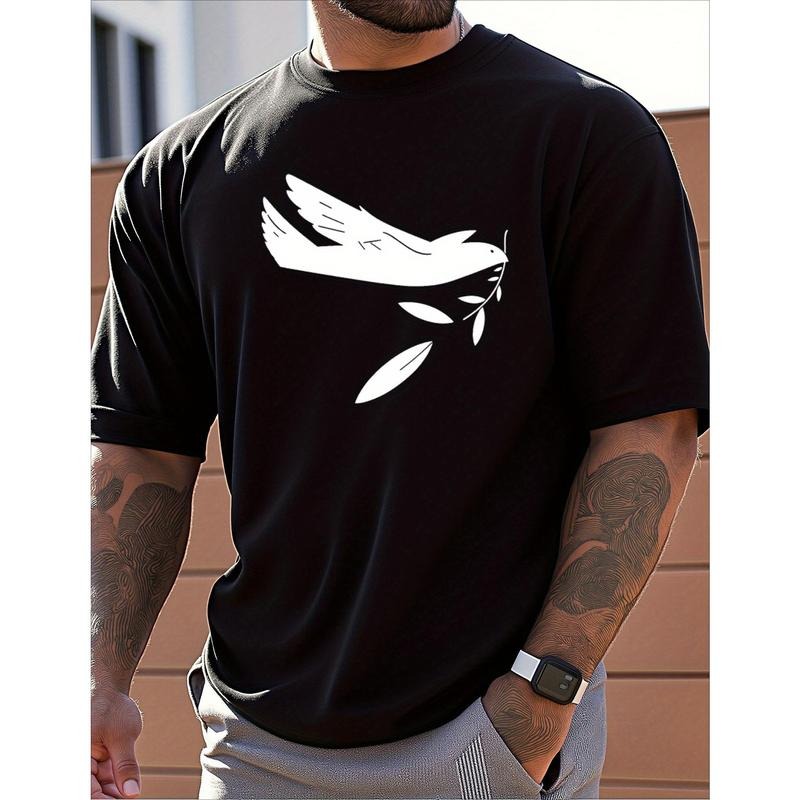Men'S Casual Cotton T-Shirt with Peace Dove Print