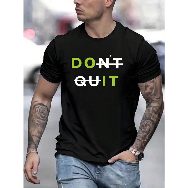 Men'S Cotton Crew Neck T-Shirt - "DON'T QUIT" Motivational Print, Short Sleeve, Regular Fit, All-Season Casual Tee, High...